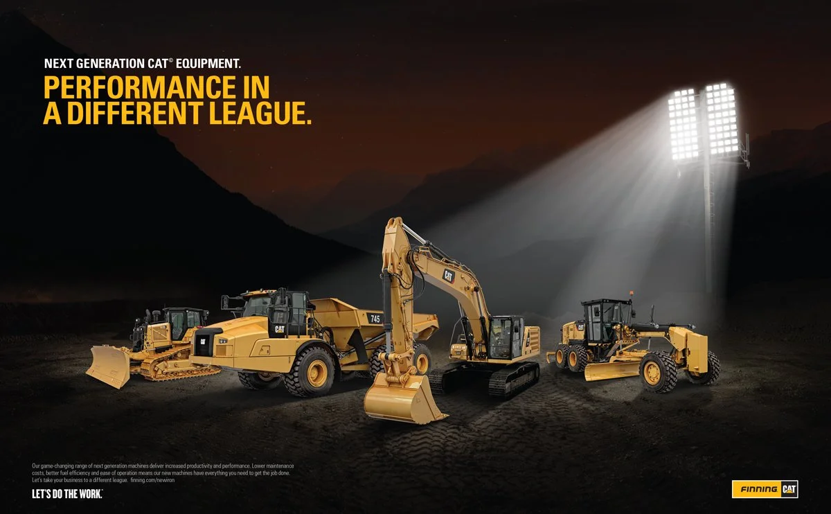 Caterpillar equipment lined up