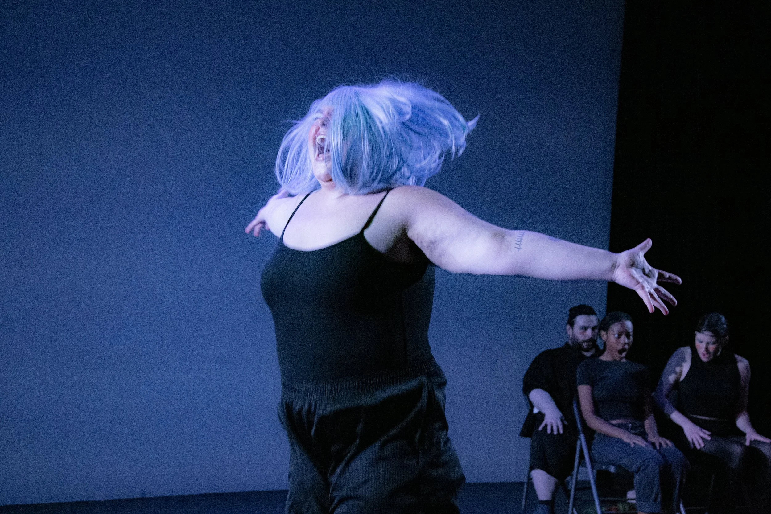 Actor Isabel Ebeid, SHRIMP! WIP (Dixon Place, 2026). Photo by sf pestana.