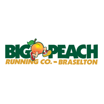 Big Peach Running Co - Logo in green, orange
