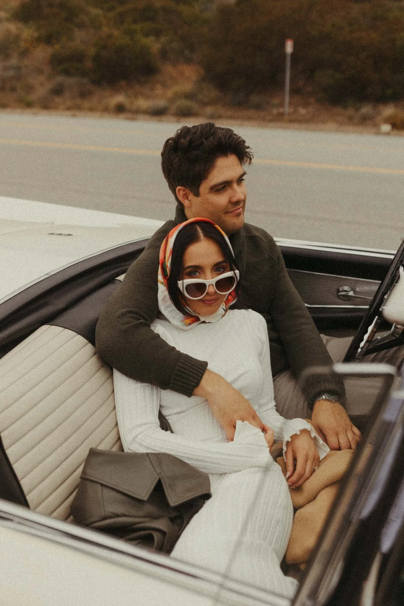malibu california beach engagement photo session with vintage car 