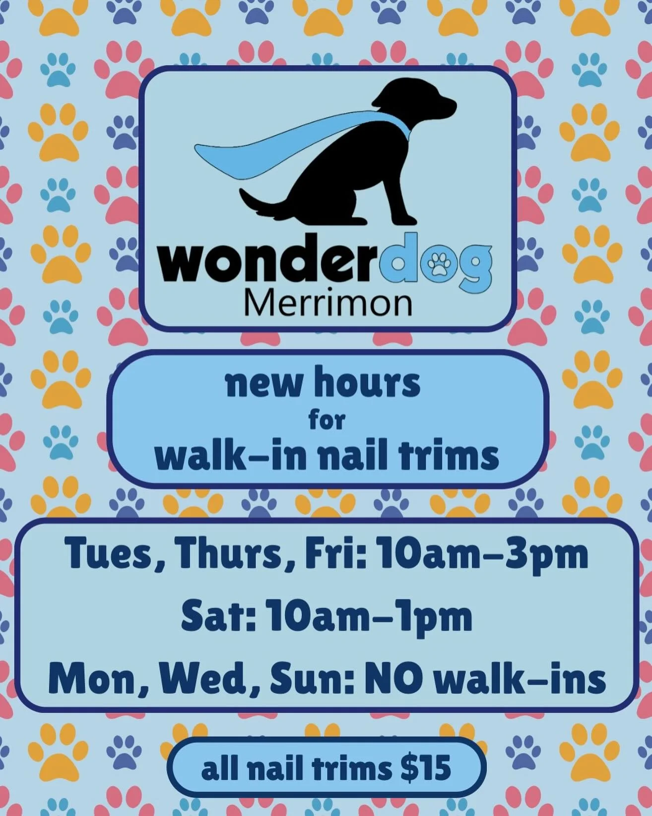 We have another update to our walk-in nail trim hours!