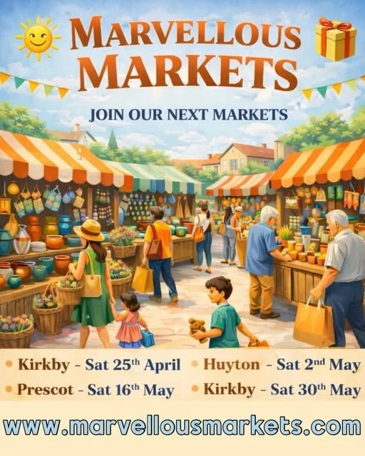 📍 HUYTON TOWN CENTRE &ndash; MARVELLOUS MARKETS

We&rsquo;ll be attending Marvellous Markets in Huyton Town Centre 🎉

📅 Saturday 2nd May
⏰ 10:30AM &ndash; 3:00PM
📍 Huyton Town Centre

Come along and enjoy a great day browsing a variety of local t