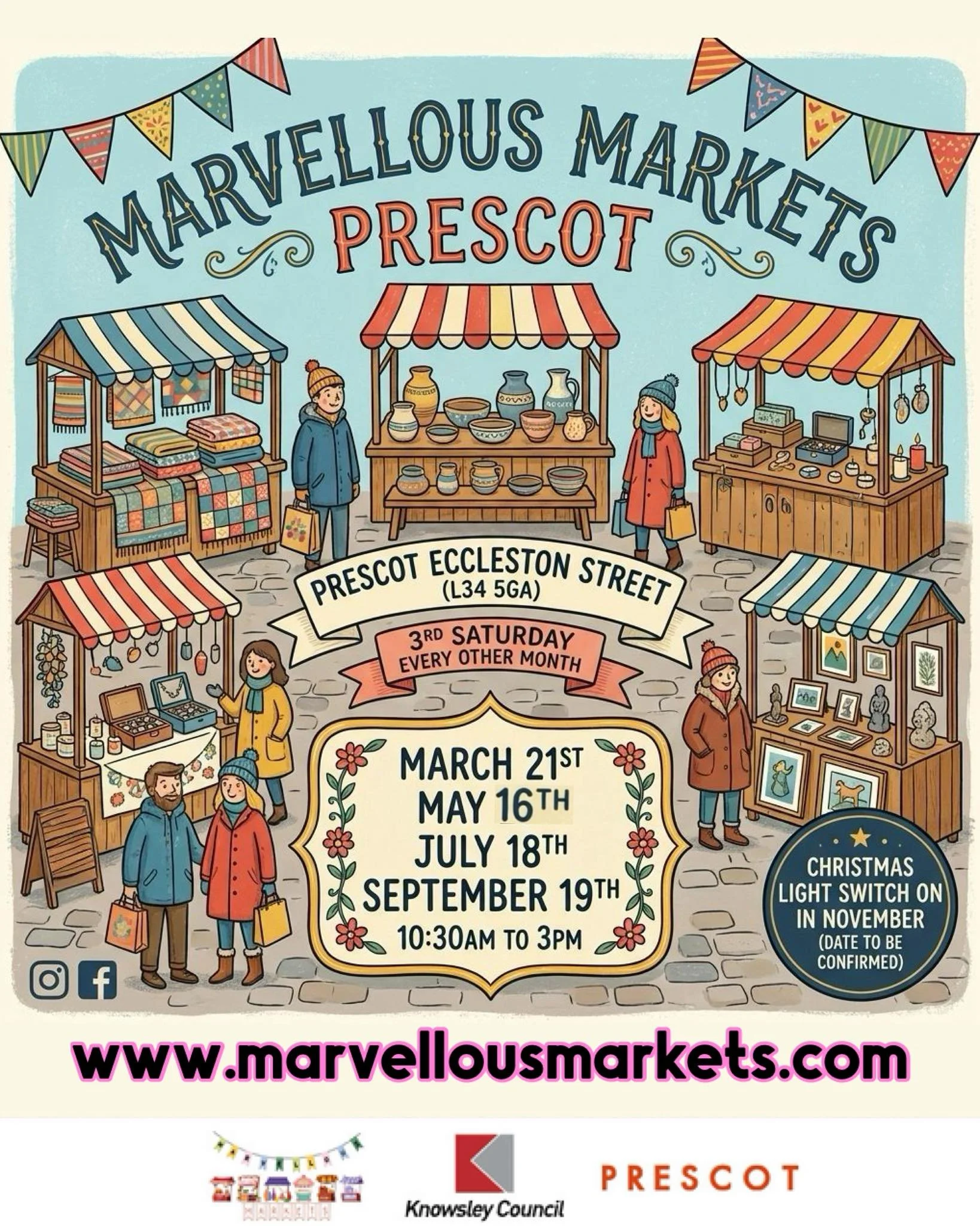 We&rsquo;ve got a busy one on 16 May! 🎉

we&rsquo;ll also be attending Prescot Town Centre from 10:30am &ndash; 3pm.

If you&rsquo;re near either location, come and have a browse &mdash; there&rsquo;ll be plenty of great stalls and local businesses 