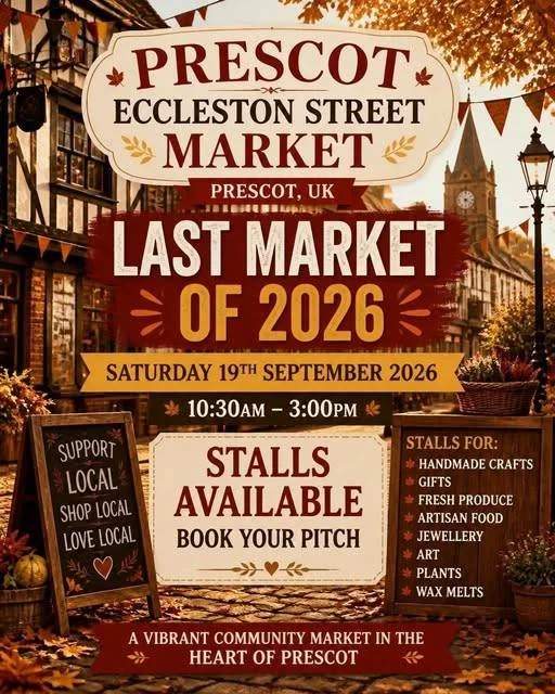 📍 PRESCOT &ndash; ECCLESTON STREET 🎉

We&rsquo;re heading back to Eccleston Street, Prescot for our LAST visit of the year! 🥳💜 And it&rsquo;s Prescot&rsquo;s last market of the year too!

🕥 10:30am &ndash; 3pm

We&rsquo;ll be bringing loads of o