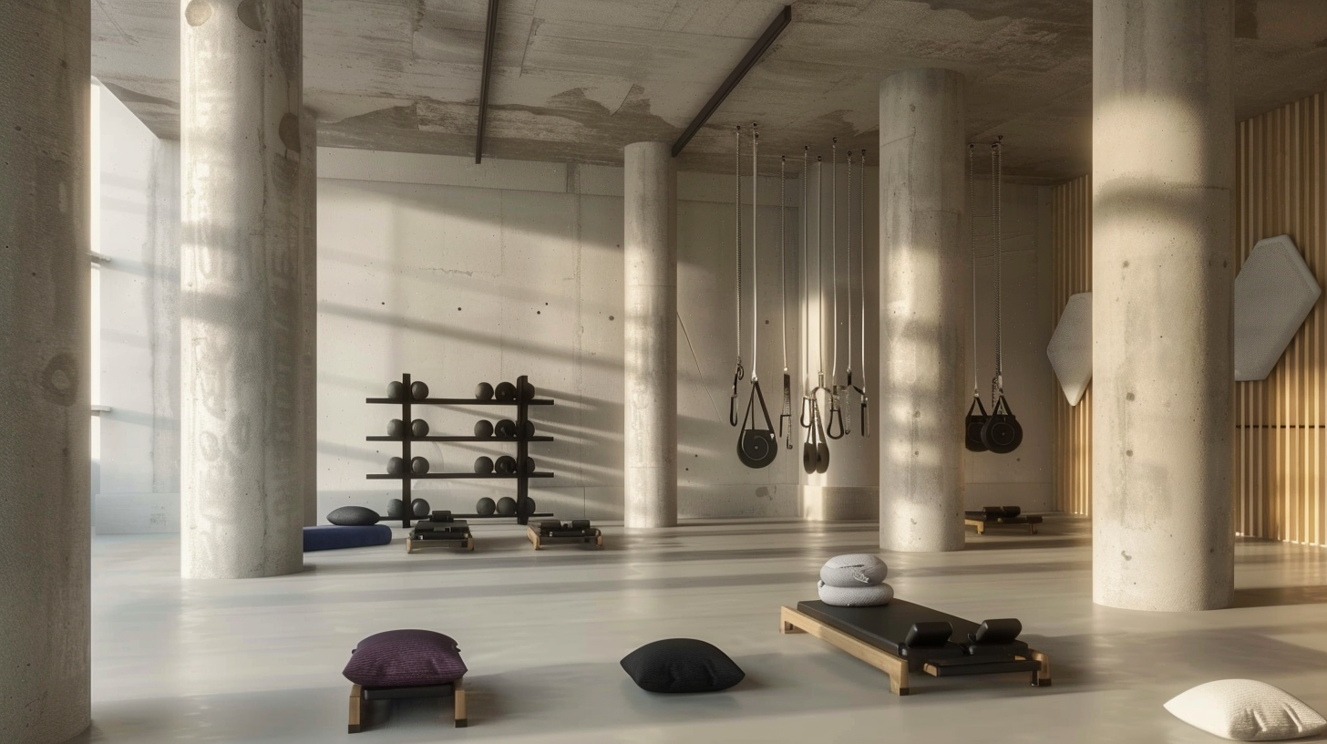 Pilates studio leverages the building's spatial drama—
high ceilings, natural light, honest materials.
Minimalist intervention respects historic fabric.