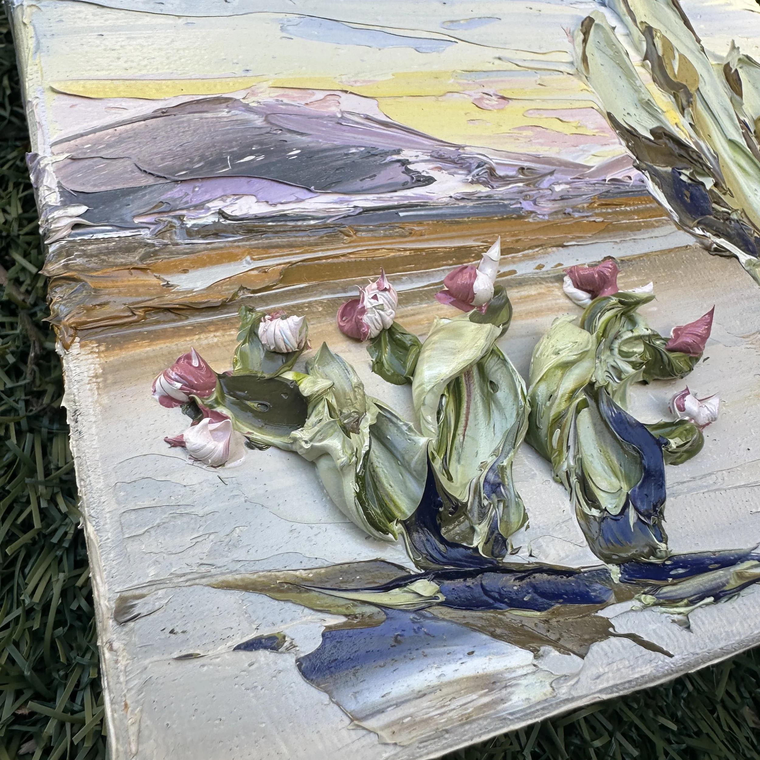 California desert cactus landscape, palette knife oil painting by Lisa Elley