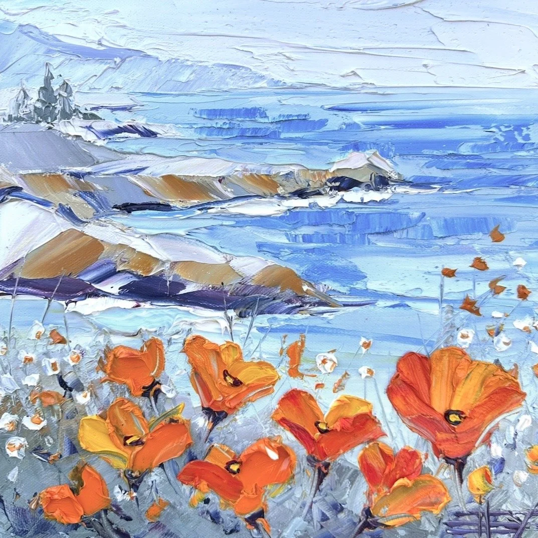 palette knife poppy painting ocean horizon