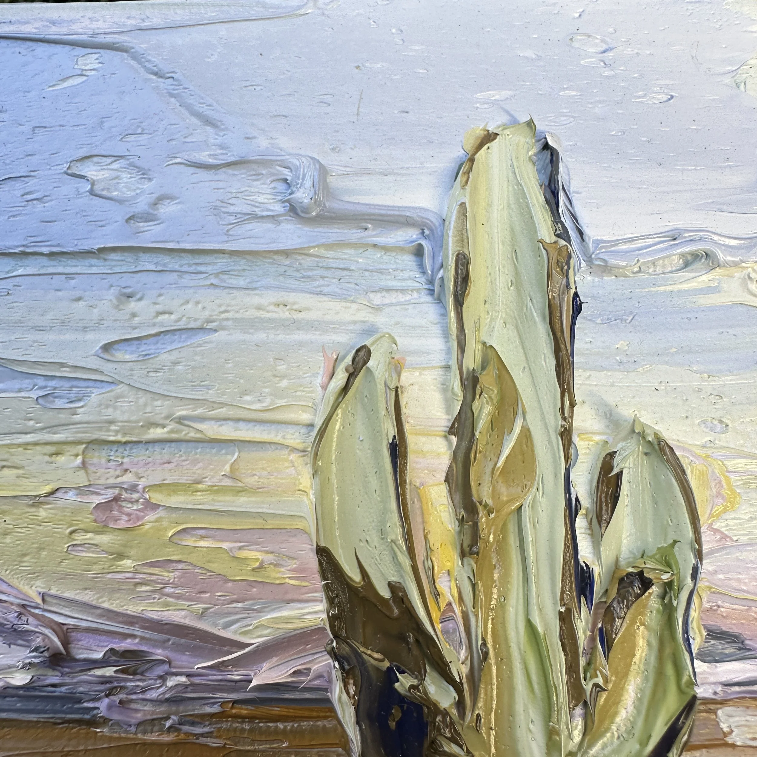 California desert cactus landscape, palette knife oil painting by Lisa Elley