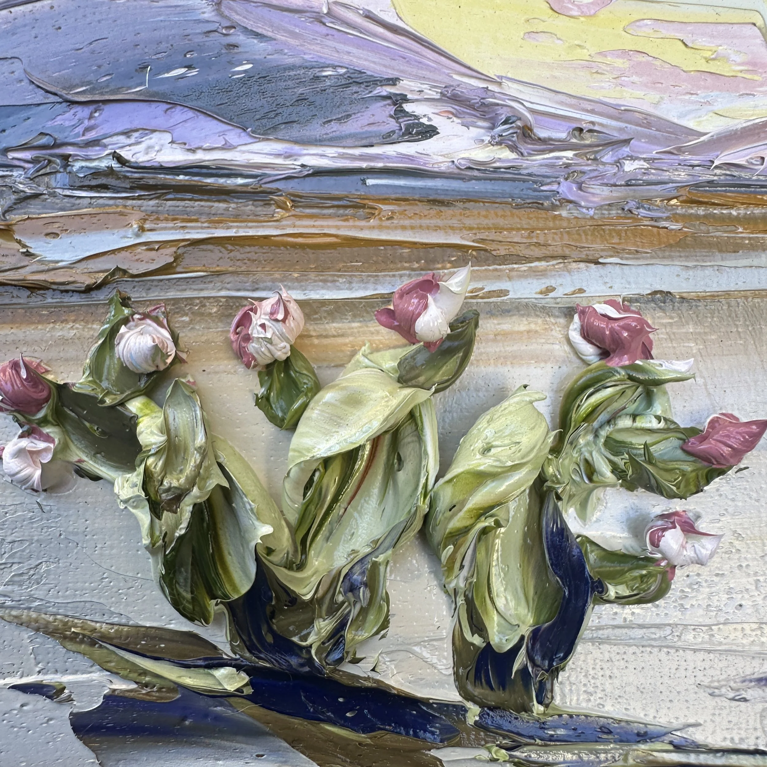 California desert cactus landscape, palette knife oil painting by Lisa Elley