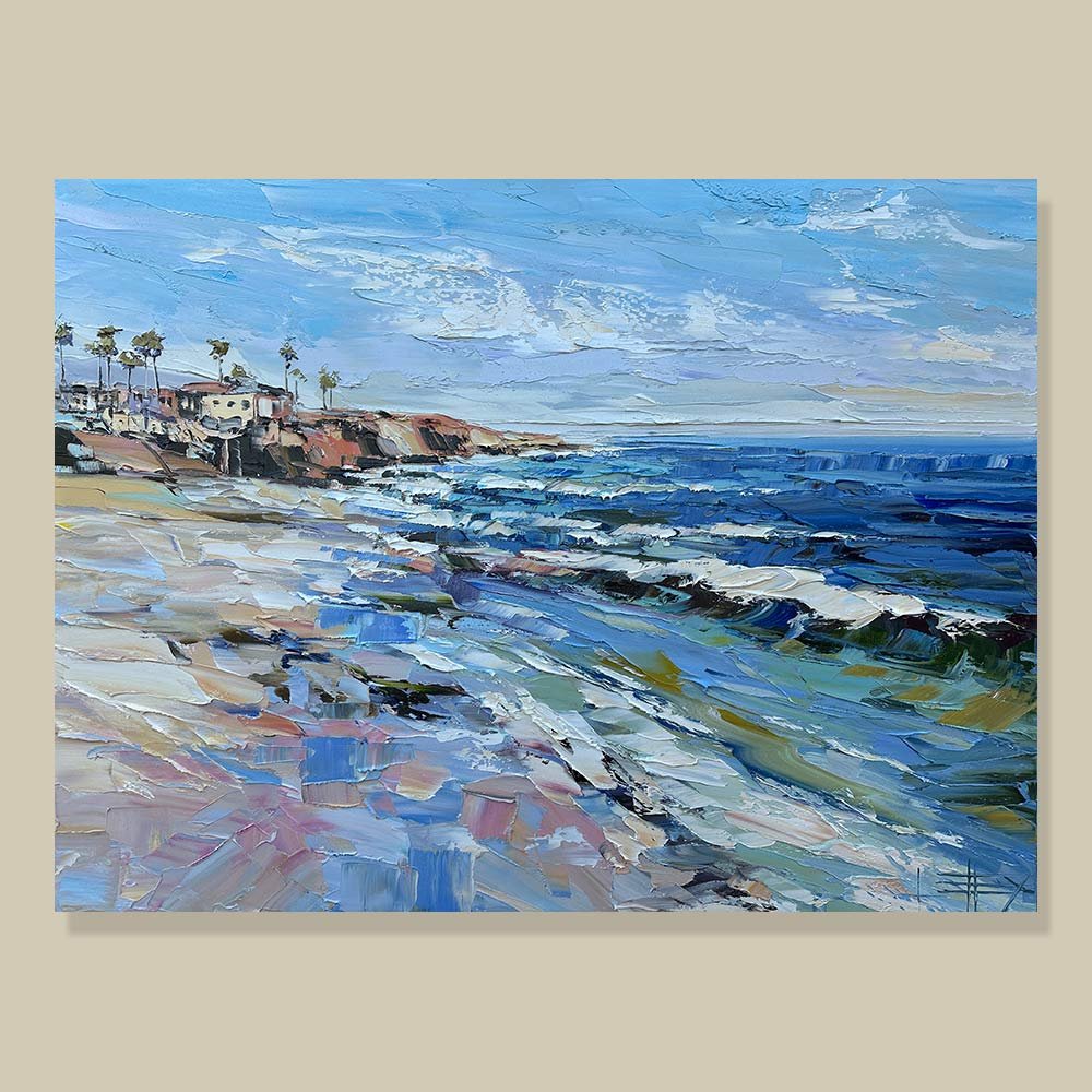 30x48 original palette knife painting inspired by Windansea Beach in La Jolla San Diego California by artist Lisa Elley