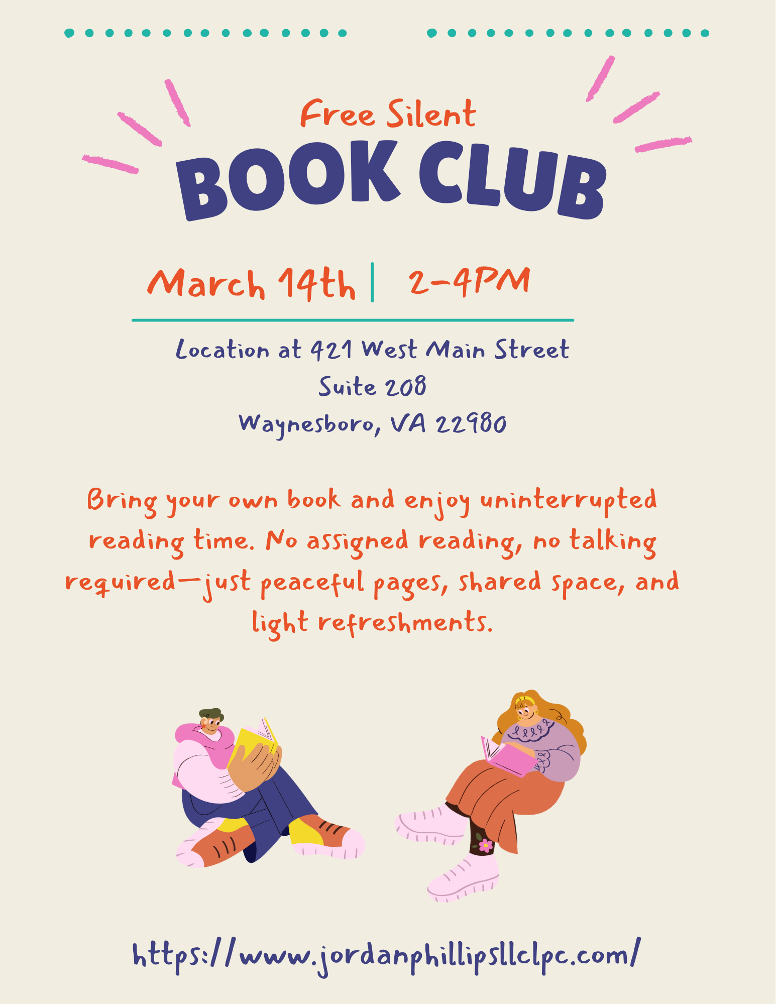 Silent Book Club on March 14th 2-4pm