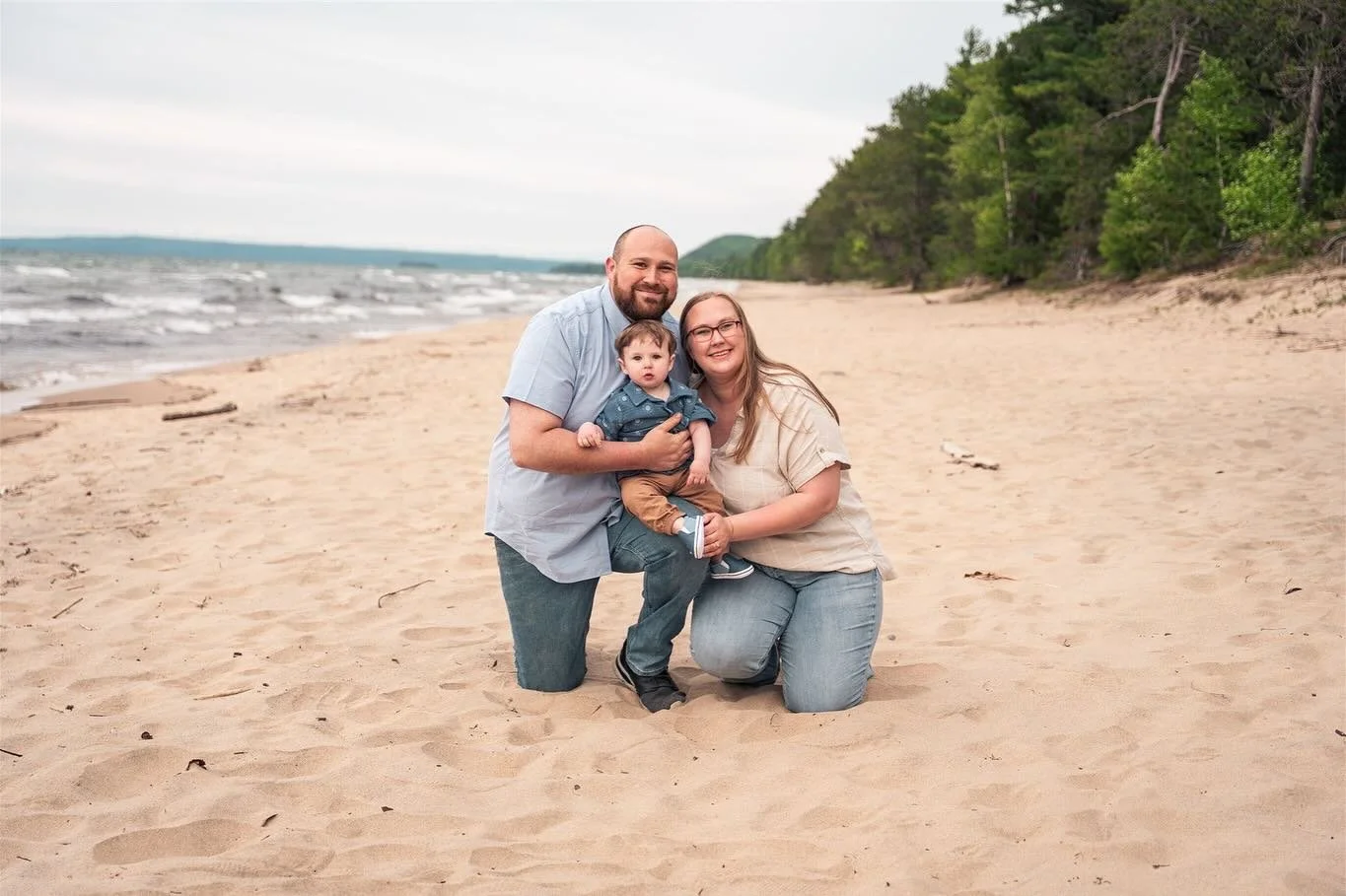 The Pomeroy family on a chilly evening near Lake Superior