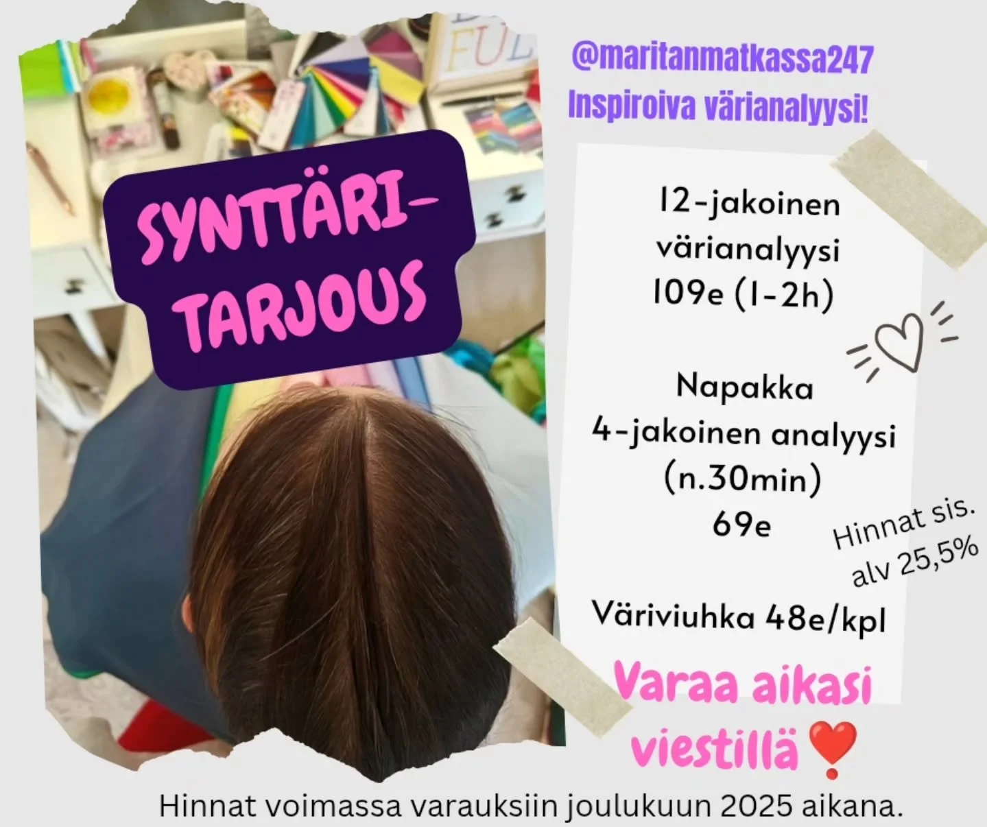 ✨ V&Auml;RIANALYYSI SYNTT&Auml;RITARJOUS ✨

Joulukuu on mun syntt&auml;rikuukausi ja lis&auml;ksi toiminimeni on tullut juuri 8 vuoden ik&auml;&auml;n, joten kyll&auml;h&auml;n meid&auml;n on aika juhlia! 👌🥳 

Ja t&auml;m&auml;h&auml;n on oman toim