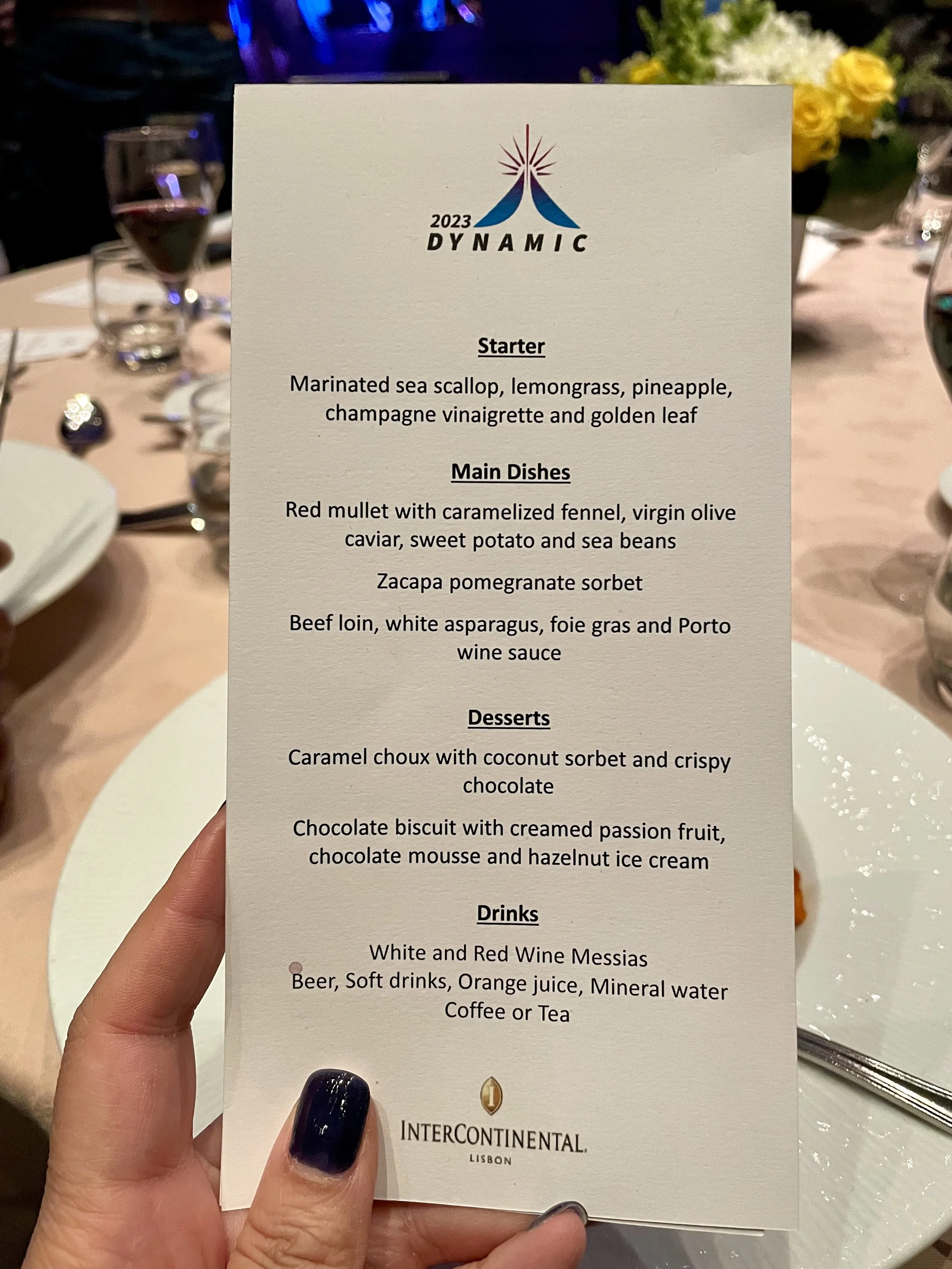 Menu for SKO kickoff dinner