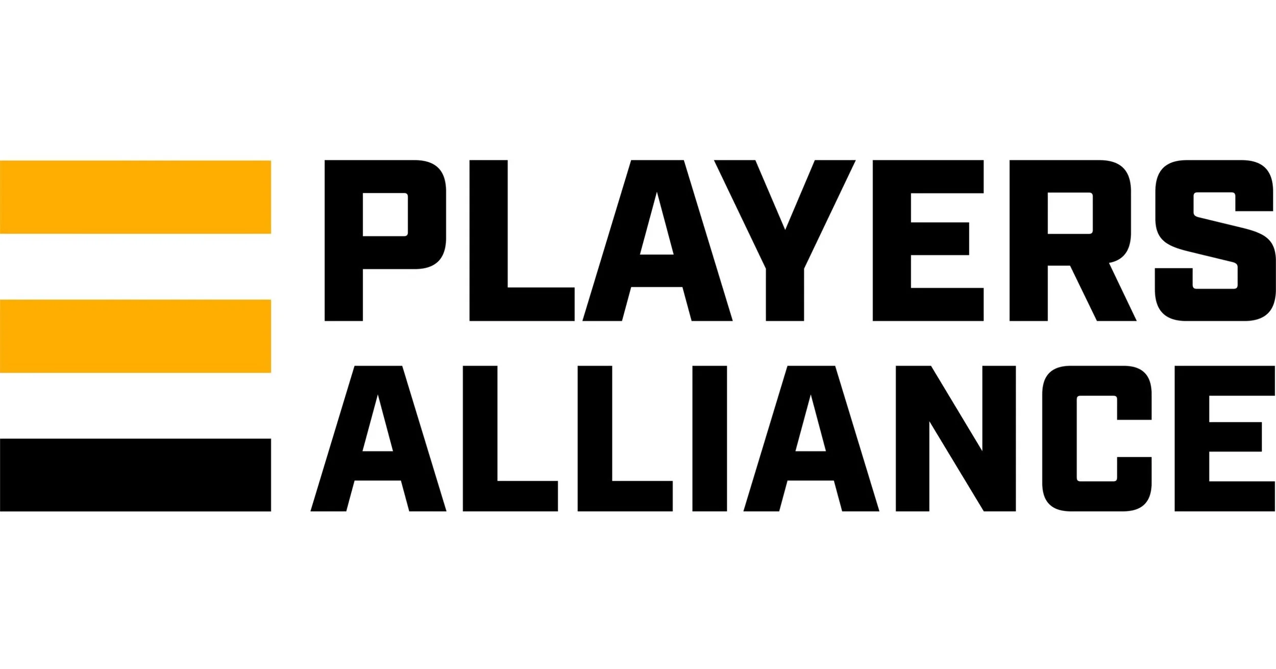 Logo of Players' Alliance with black, yellow, and white horizontal bars on the left and bold black text to the right.