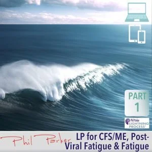 Ocean waves with a partly cloudy sky in the background, overlay of digital icons for computer and mobile device, and text about a medical topic.
