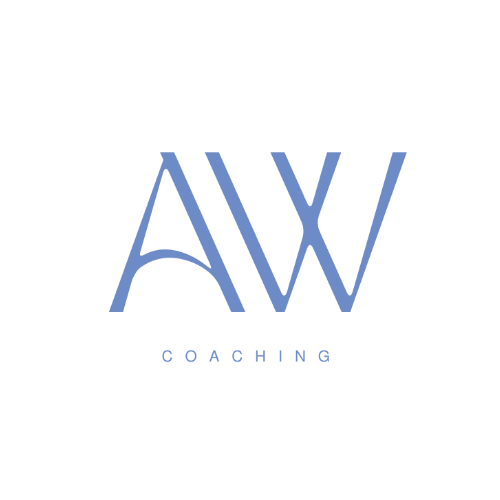 Logo for AW Coaching with stylized letters A and W and the word COACHING underneath.
