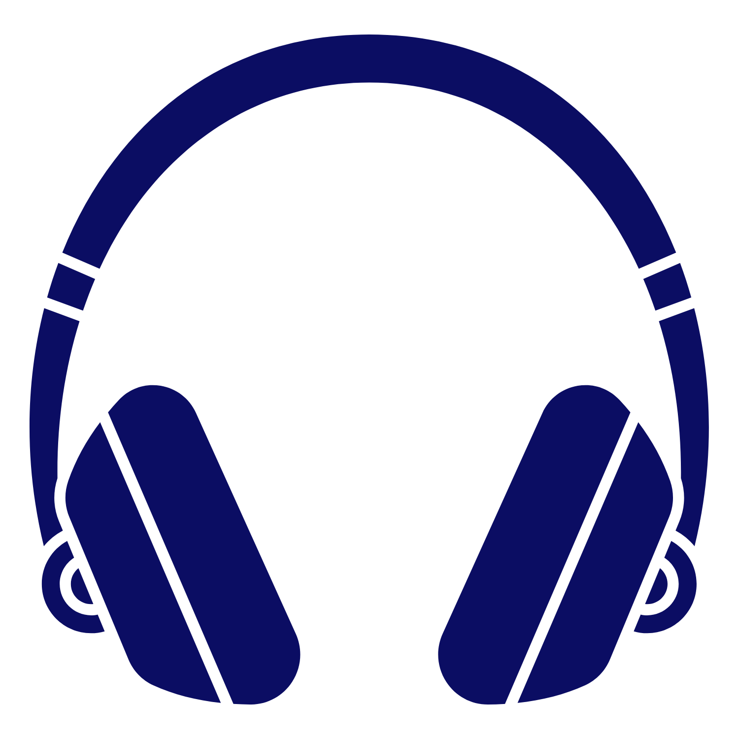 Graphic of a pair of headphones in dark blue color.