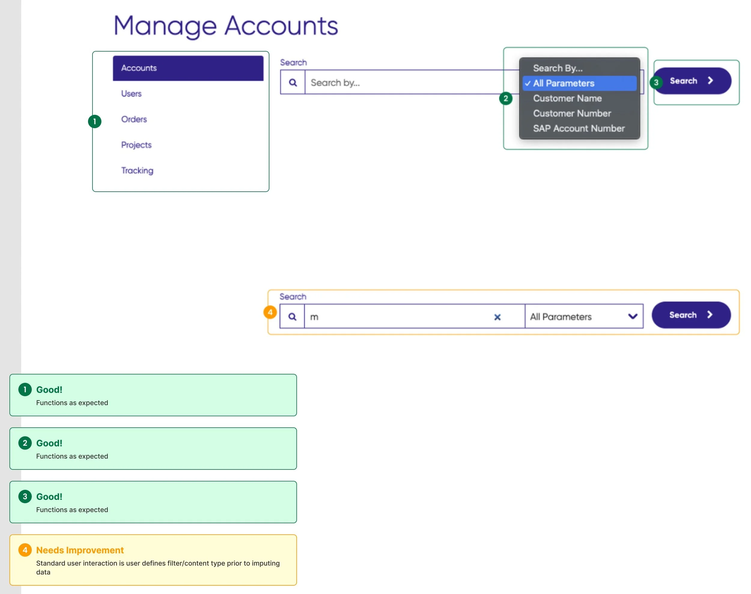 Overview of the UI audit for the account page