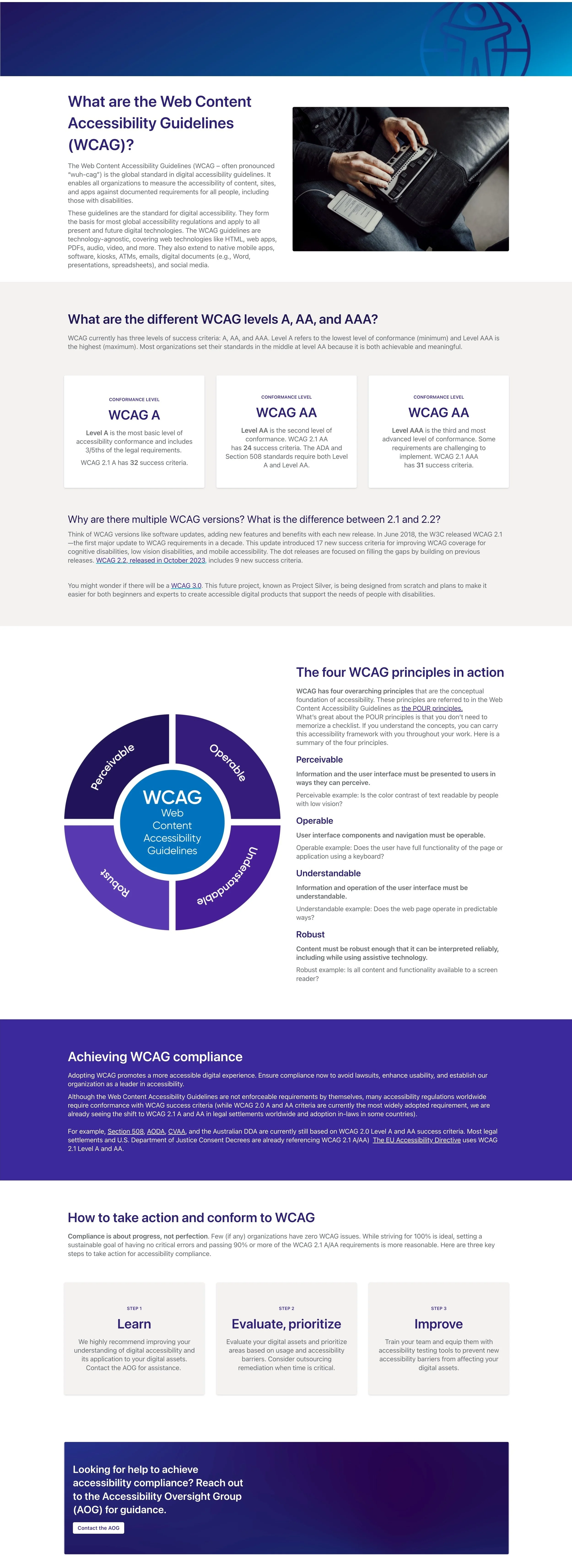Accessibility Hub website page about WCAG guidelines
