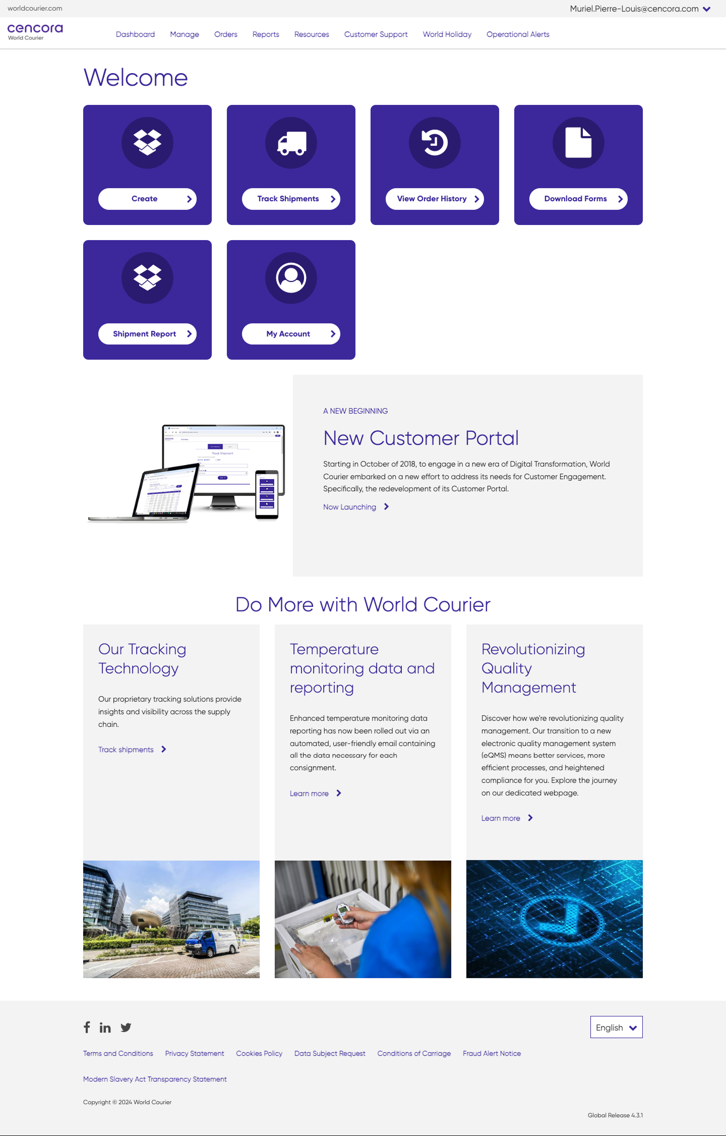 Dashboard page for existing Customer portal