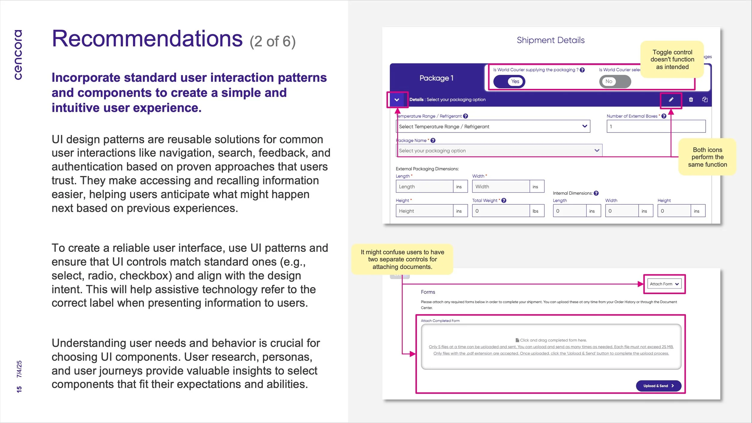 Presentation Slide for Recommended UI Updates