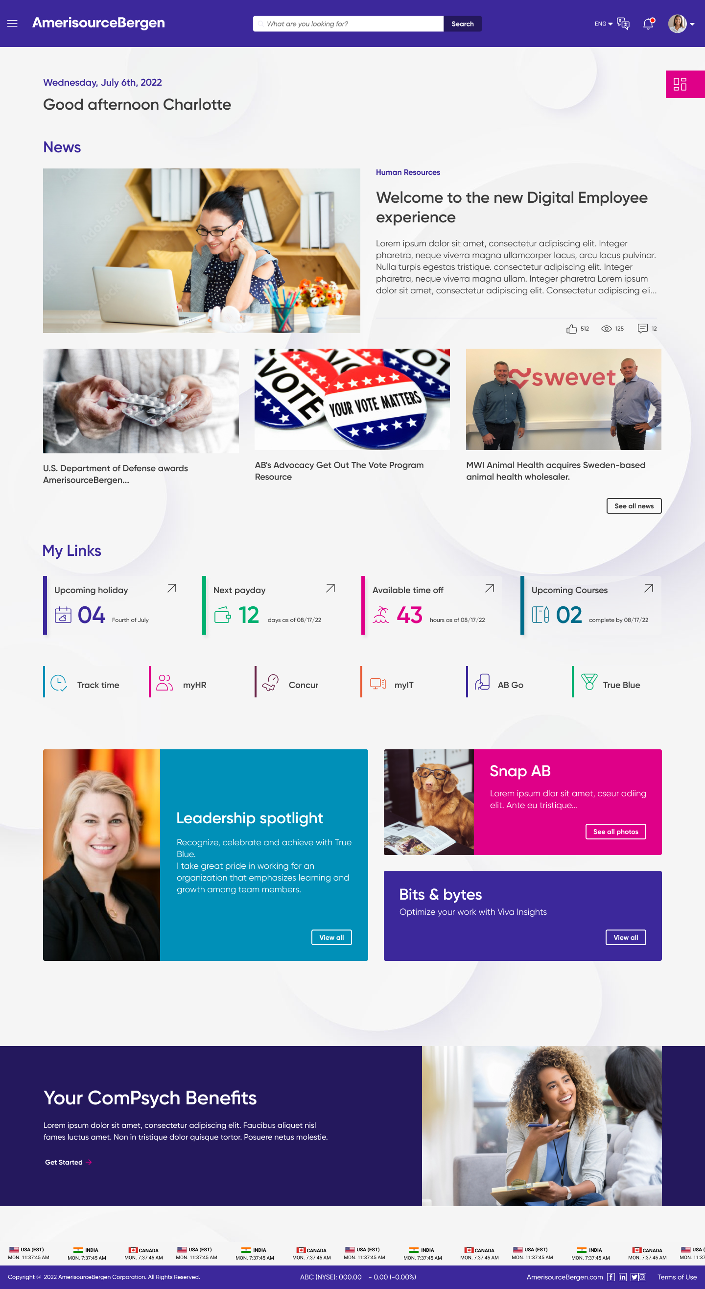 Initial design of the intranet homepage