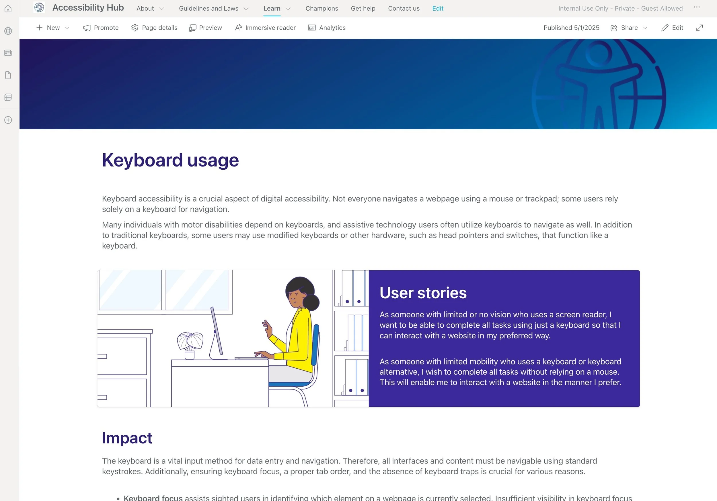 Accessibility Hub website page about keyboard usage