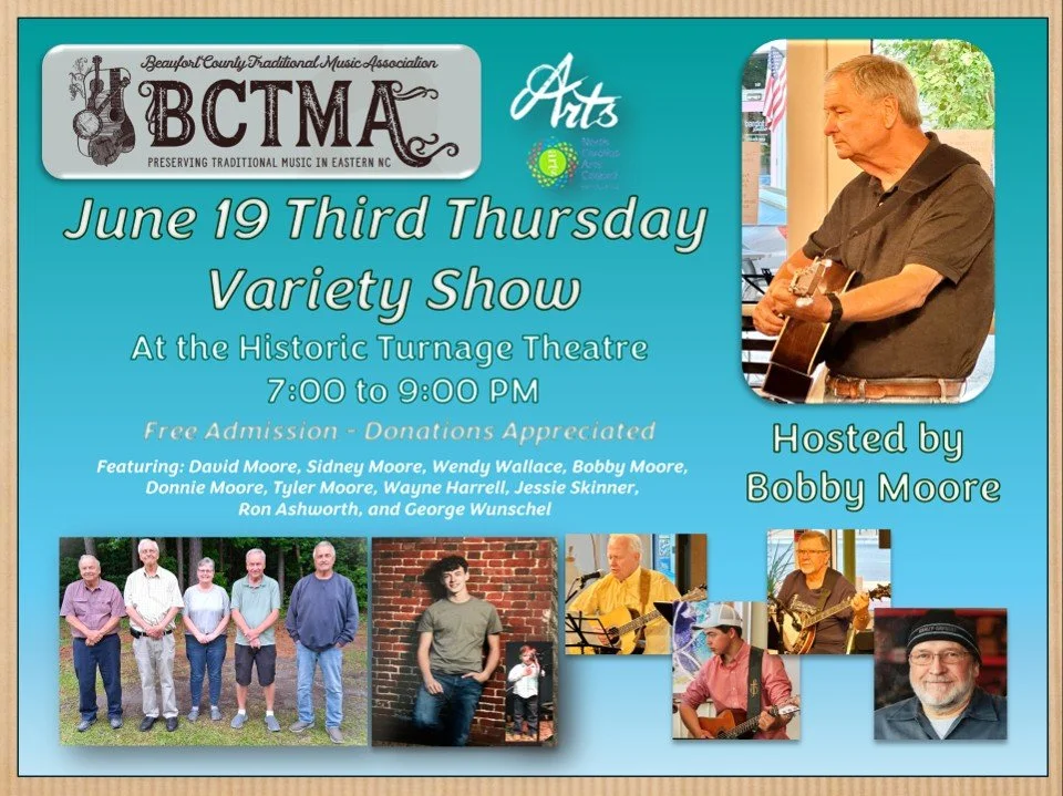 🎶 Join us for an evening of live local music at the Turnage! 🎸
📅 June 19 | 7–9 PM
📍 Historic Turnage Theatre, Washington, NC
🎤 Hosted by Bobby Moore
✨ Free admission – donations appreciated
A family-friendly night of music brought