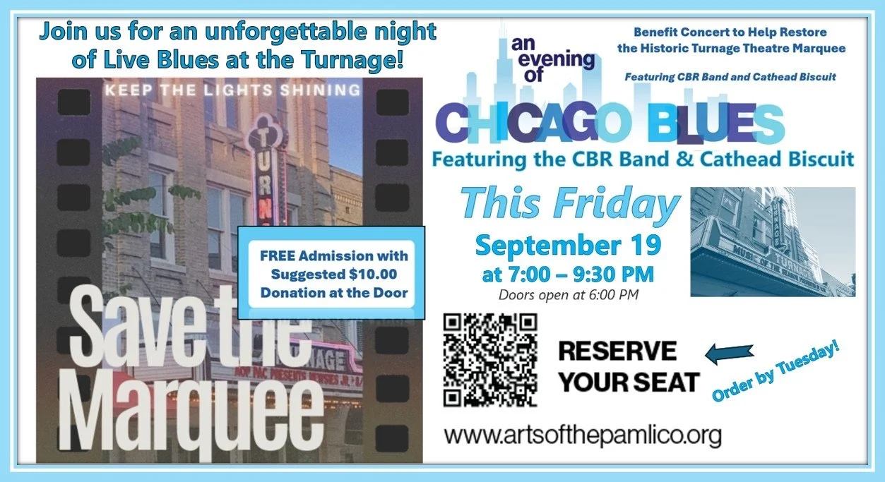 ⏰ Final call for guaranteed seats! ⏰
Tonight is your LAST CHANCE to reserve a spot for An Evening of Chicago Blues. After today, it's first-come, first-served with general admission at the door!
Join us this Friday, September 19, for an unforgettab