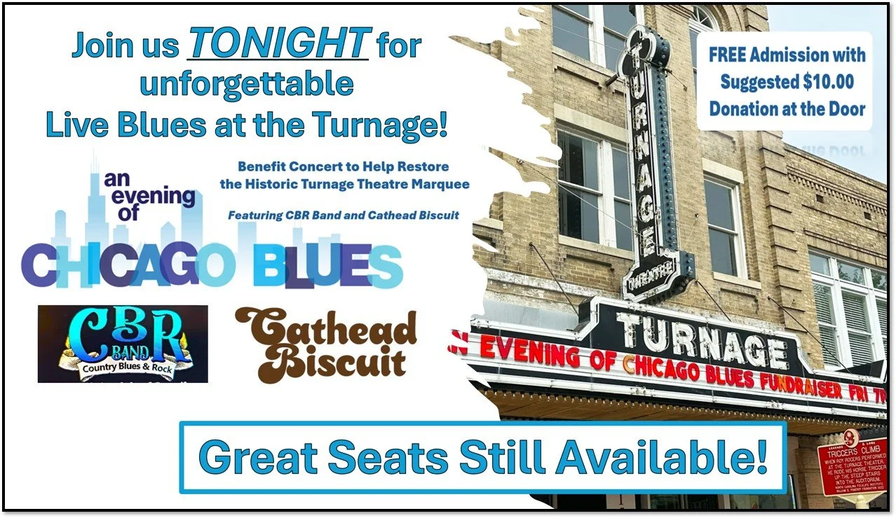 🎶✨ Tonight’s the night, Eastern NC! ✨🎶
The CBR Band and Cathead Biscuit are bringing the soul of Chicago Blues to the historic Turnage Theatre! 🎸🔥
📅 Tonight – Friday, September 19
⏰ 7:00–9:30 PM (doors open at 6:00)
📍 Turnag