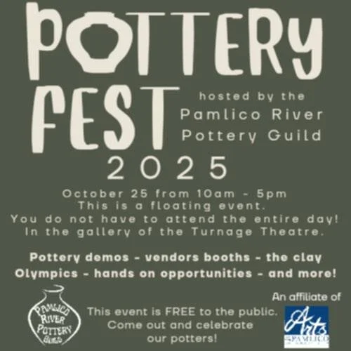 🏺✨ Get ready — the 2nd Annual Pottery Fest is coming to the Turnage Theatre Gallery!
📅 Saturday, Oct 25 | 10 AM–5 PM
🎨 Pottery demos, local vendors, the Clay Olympics, hands-on fun, and more!
🎟 FREE & open to the public — c