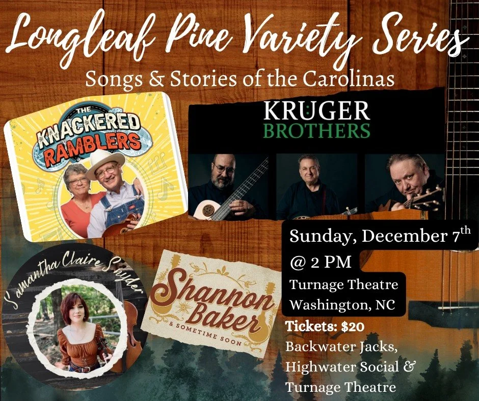 🎻 Tomorrow&rsquo;s the day!
 Join us at the historic Turnage Theatre for Longleaf Pine Variety: Songs &amp; Stories of the Carolinas &mdash; featuring The Kruger Brothers, The Knackered Ramblers, Shannon Baker &amp; Sometime Soon, and Samantha Snyde