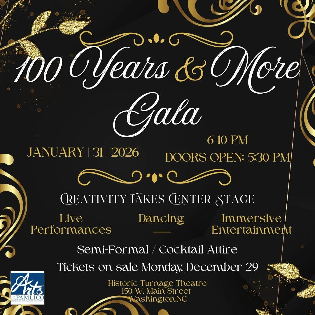 🎭 Save the Date

Join us as we celebrate 100 years of the Historic Turnage Theatre with an unforgettable evening.

Gala: 100 Years &amp; More
📅 January 31, 2026

✨ Tickets go on sale December 29.
