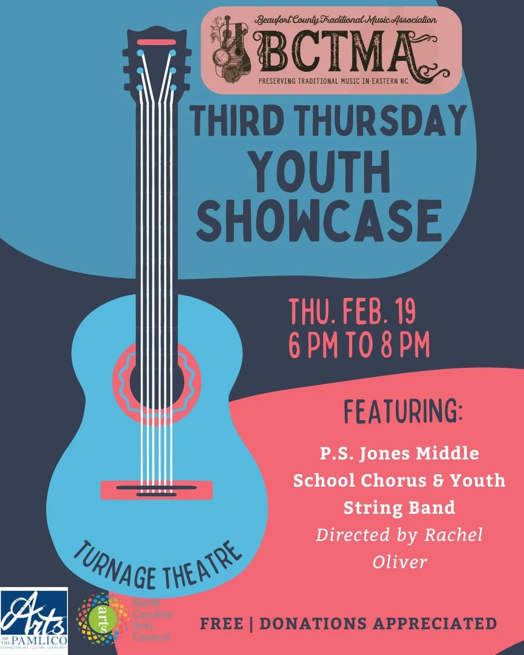 🎶 Third Thursday Youth Showcase 🎶

Join us this Thursday at the Historic Turnage Theatre for a special evening celebrating our talented local youth!

🗓 Thursday, February 19
⏰ 6 PM &ndash; 8 PM
🎤 Featuring: P.S. Jones Middle School Chorus &amp; Y