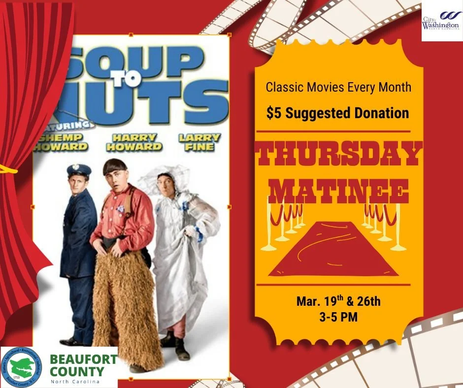 "Nyuk, nyuk, nyuk!" 🔨

Take a break from the 21st century tomorrow at 3:00 PM. We&rsquo;re rewinding to 1930 for The Three Stooges: Soup to Nuts. It&rsquo;s slapstick, it&rsquo;s classic, and it&rsquo;s better on the big screen with a bag 