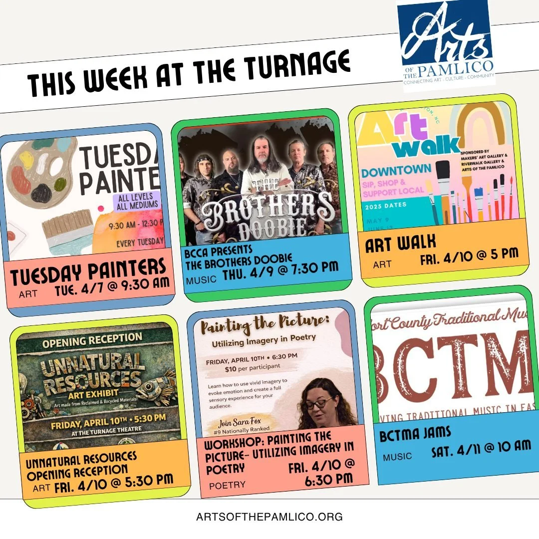 🎨 This Week at the Turnage Theatre! 🎶

Whether you're looking to create, listen, learn, or just enjoy&mdash;there&rsquo;s a place for you here. 💙

👉 See full details &amp; plan your week: https://www.artsofthepamlico.org/events

#ArtsofthePamlico