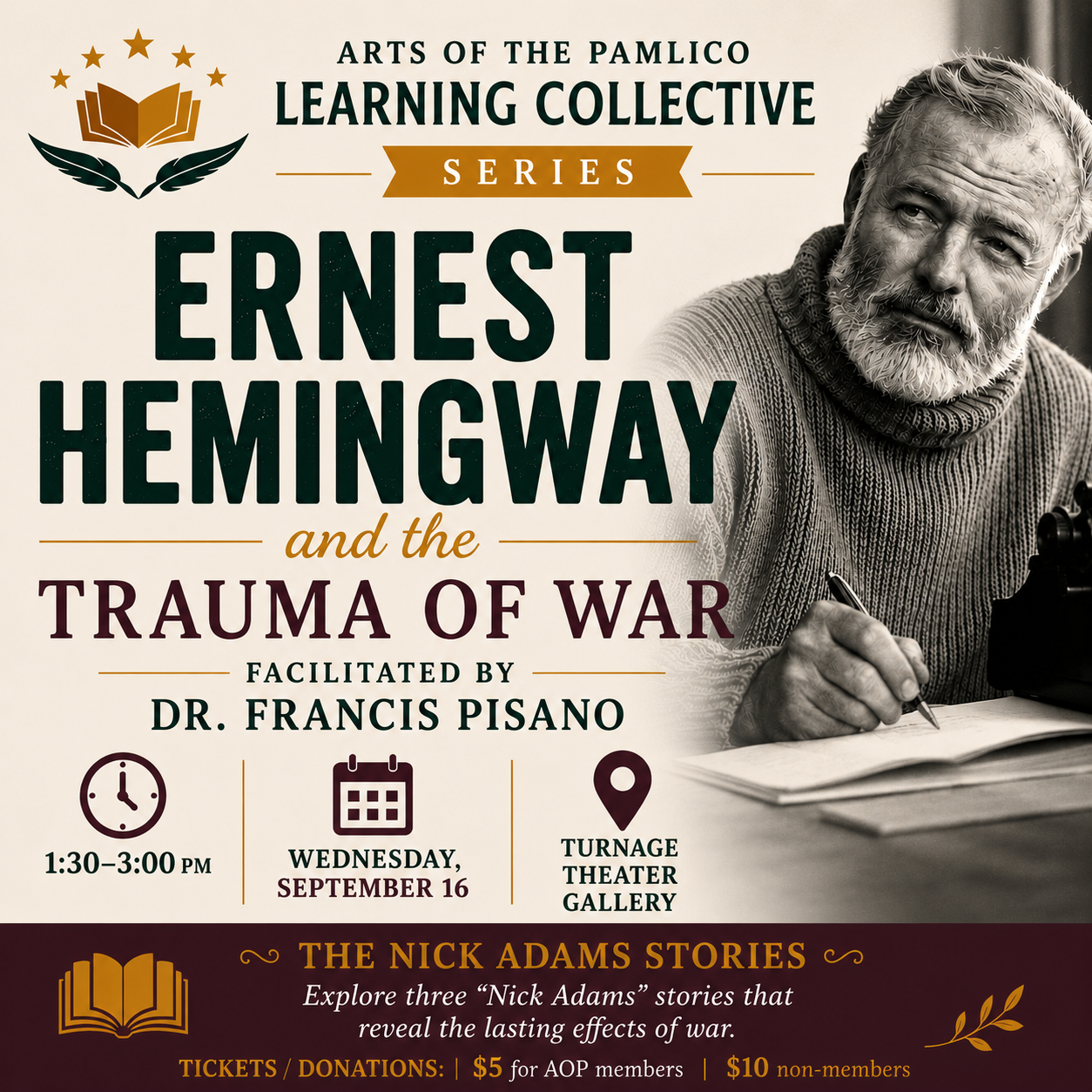Learning Collective: Ernest Hemingway and The Trauma of War, facilitated by Dr. Francis Pisano