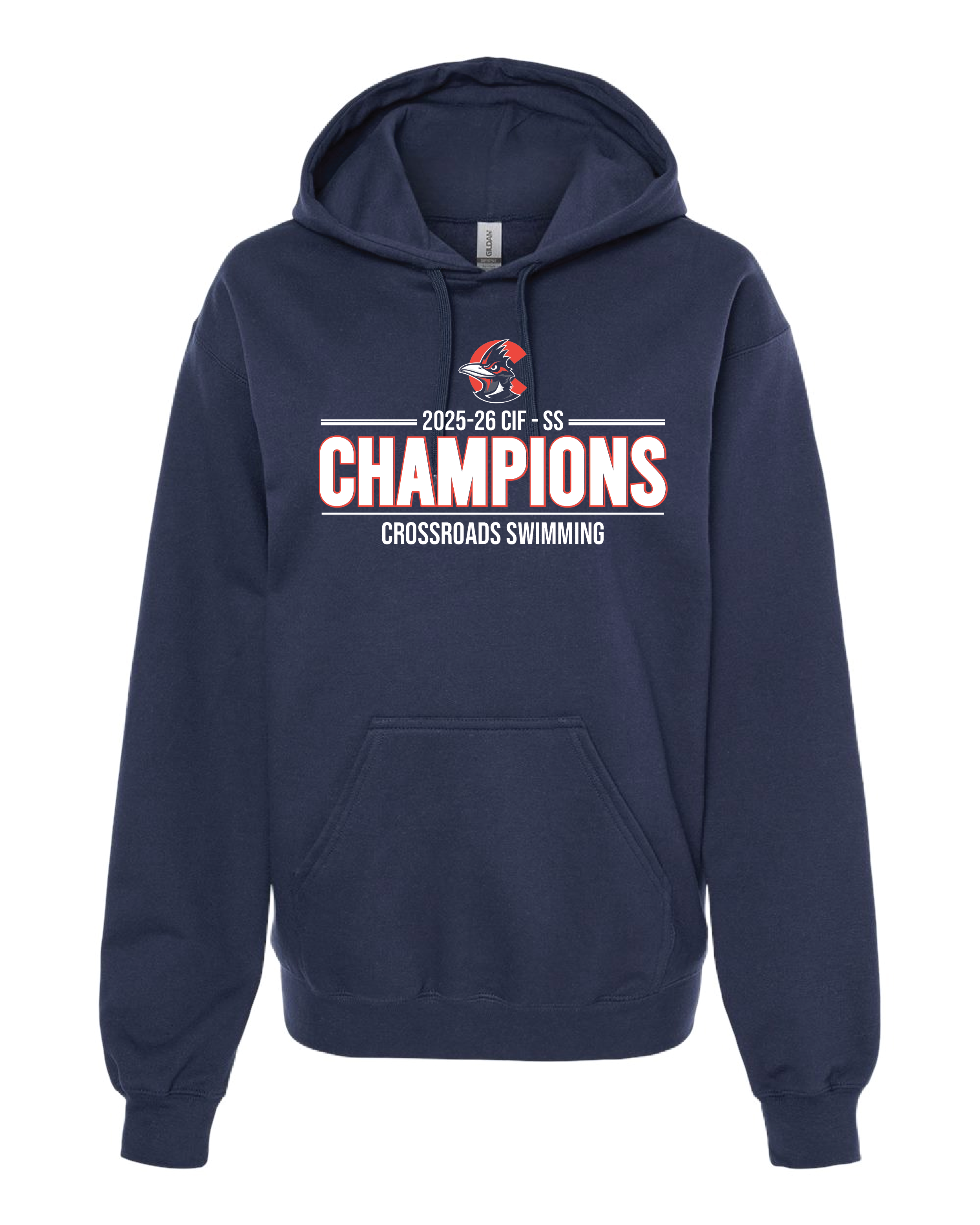 Crossroads Swimming CIF Champions Hoodie (with Roster)