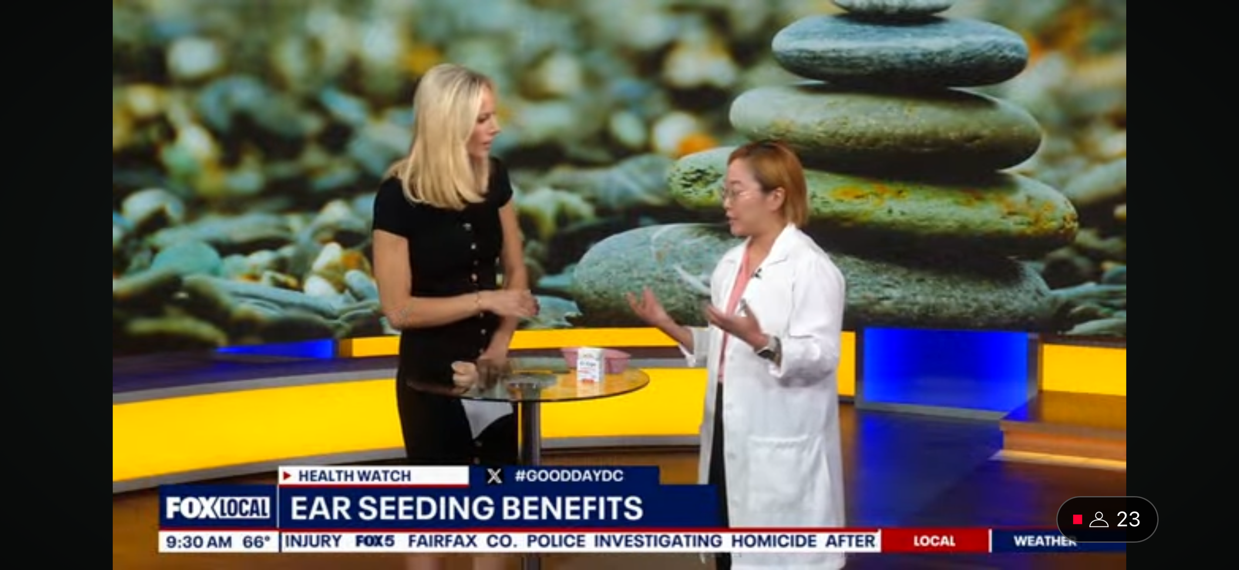 image of two women talking with banner that reads 'Fox Local Ear Seeding Benefits'