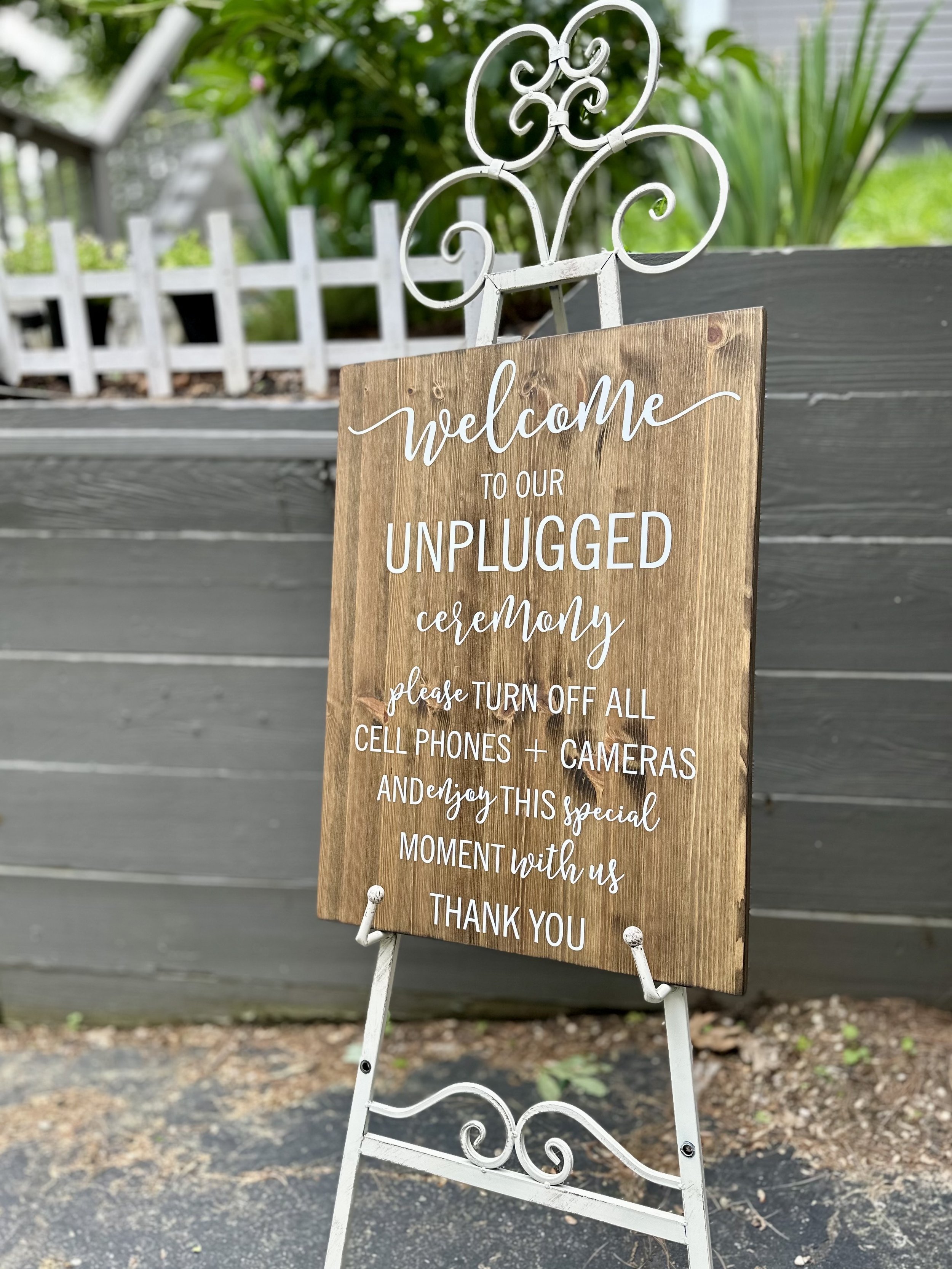 Unplugged Ceremony Wooden Sign with Easel