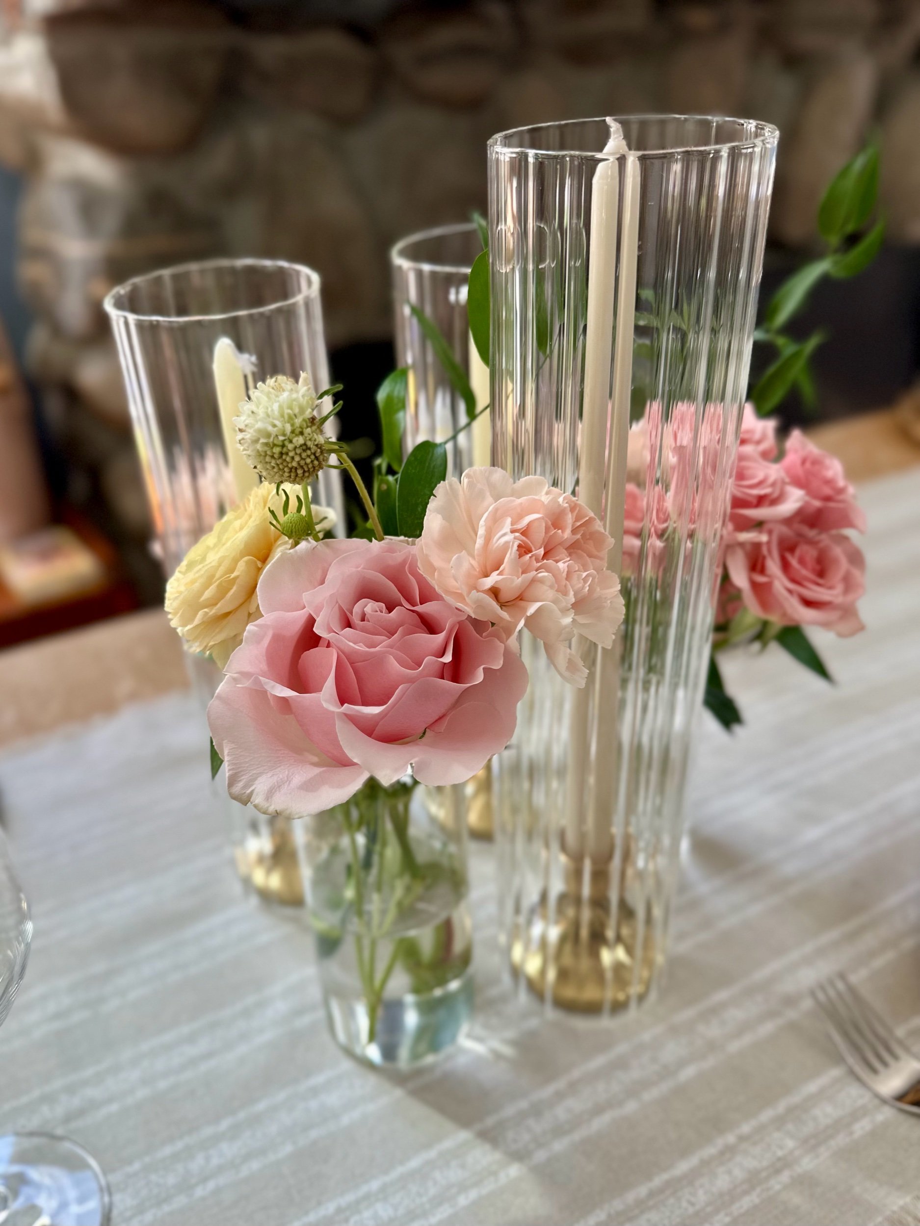 12" Taper Candle Pleated Glass Chimney 12"Hx3"D with candle holders