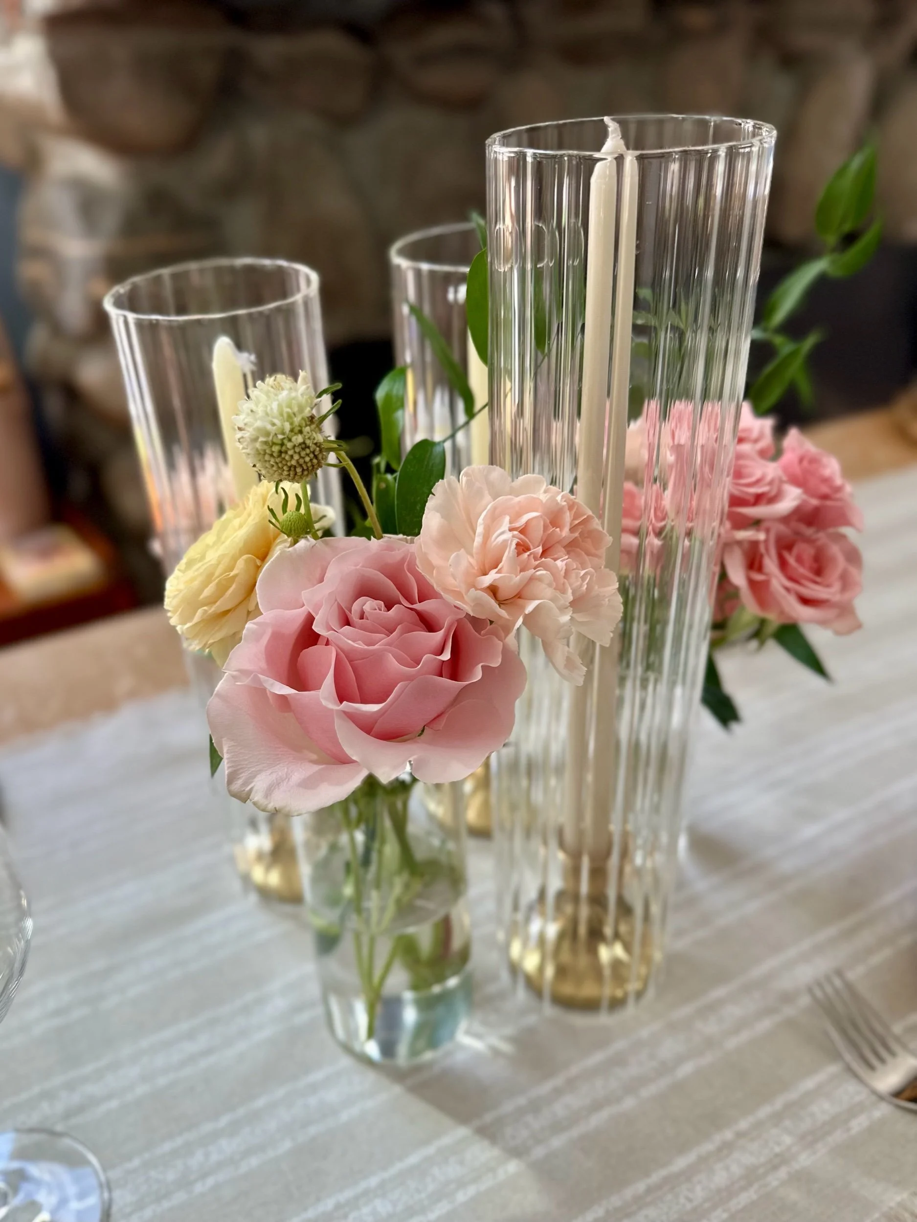 14" Taper Candle Pleated Glass Chimney 14"Hx3"D with candle holders