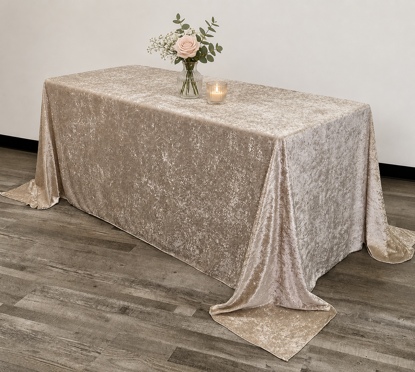 Blush Crushed Velvet Sweetheart Tablecloth (for 6ft table)