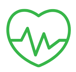 Green heart outline with an electrocardiogram line inside.