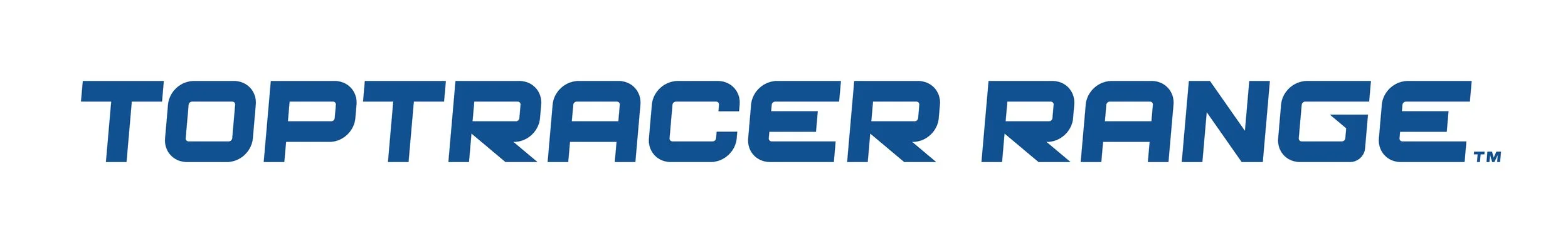 Logo with the text 'TOPTRACER RANGE' in bold blue letters.