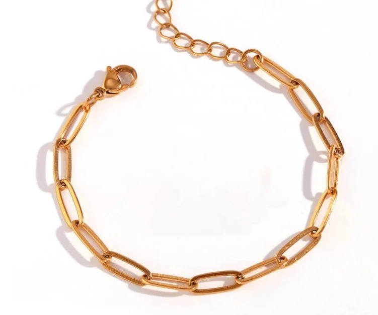 Gold chain bracelet with elongated links and a lobster clasp