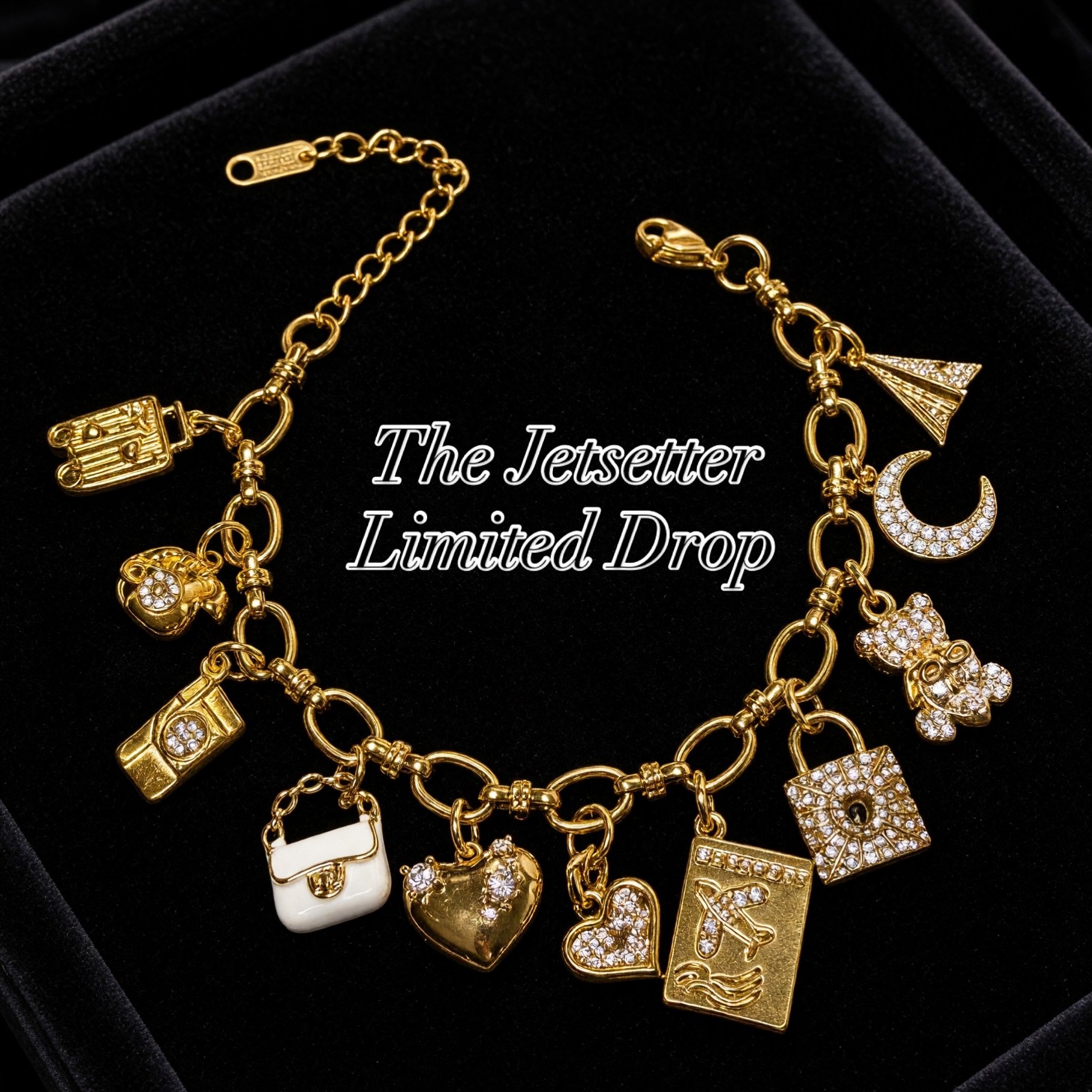 THE JETSETTER LIMITED EDITION - Almost sold out. Have 3 left. This one is going home to @bobbi_bdt !!!!

DM to order the last 3!

You can also book these charms for your next party for a charm bar !

Materials: 18k GP Stainless Steel bracelet base an