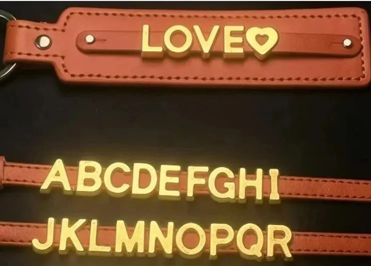 Leather Luggage Key Tag Slide on Letters
