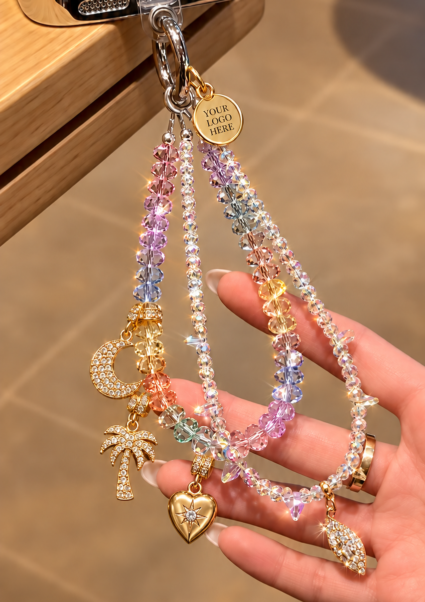 Custom Designed Phone Chains with Charms Using Austrian Crystal